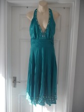 Nicholas Millington Dress Size 10 Green Satin Halter Beaded Wedding Party Guest