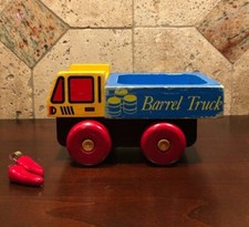 Vintage The Montgomery Schoolhouse Wood Toy "Barrel Truck" blue yellow red