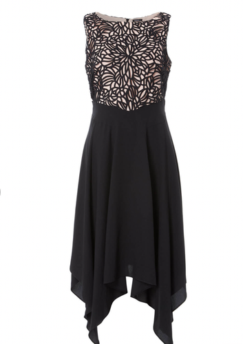 Neu mit Etikett Römer Ausverkauft! Fit & Flare Taschentuch Spitzen Kontrast Kleid schwarz Größe Plus 20 65 £