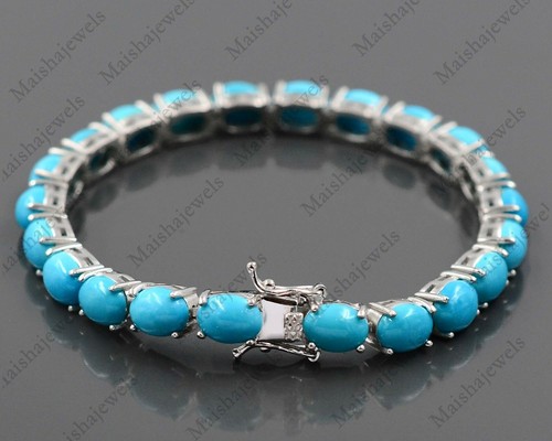 Natural Turquoise Bracelet December Birthstone 925 Sterling Silver Prong Jewelry - Picture 2 of 4