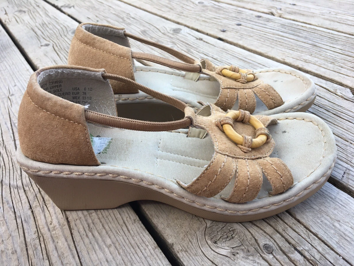 Earth Spirit Liberty Taupe Suede Leather Sandals Wedges Size 6.5 Women s