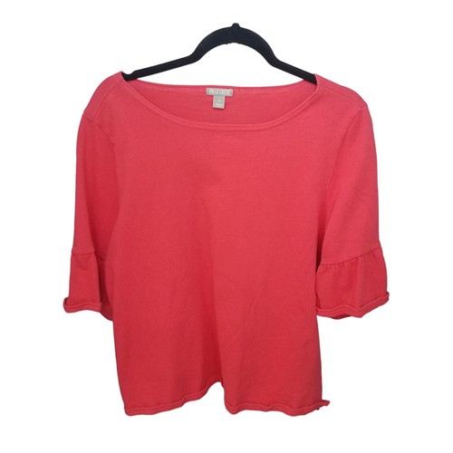 Falls Creek Womens Sz 1X Pink Solid Short Sleeve Blouse