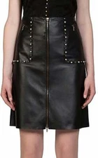 RRP $2300 LANVIN A/W 2015 Embellished Leather Pencil Skirt Metal Trim Size 36