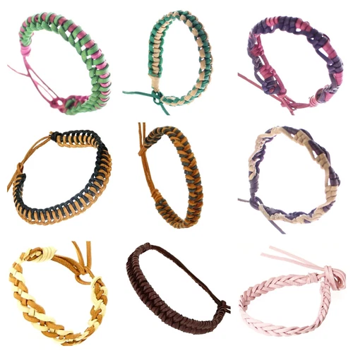 Real Leather Plaited Braided Rope Wristband Surfer Bracelet for Men Women Gifts