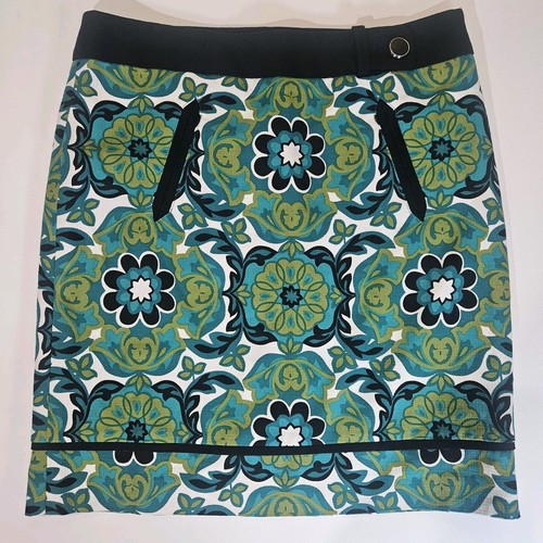 Ann Taylor Skirt Womens Size 10 Green Blue Knee Length Zip Up Fall Retro Style