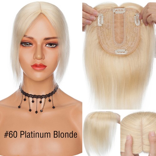 Large Base Women Clip In Human Hair Topper Wigs Toupee Bangs Thick For Hair Loss - Picture 39 of 56