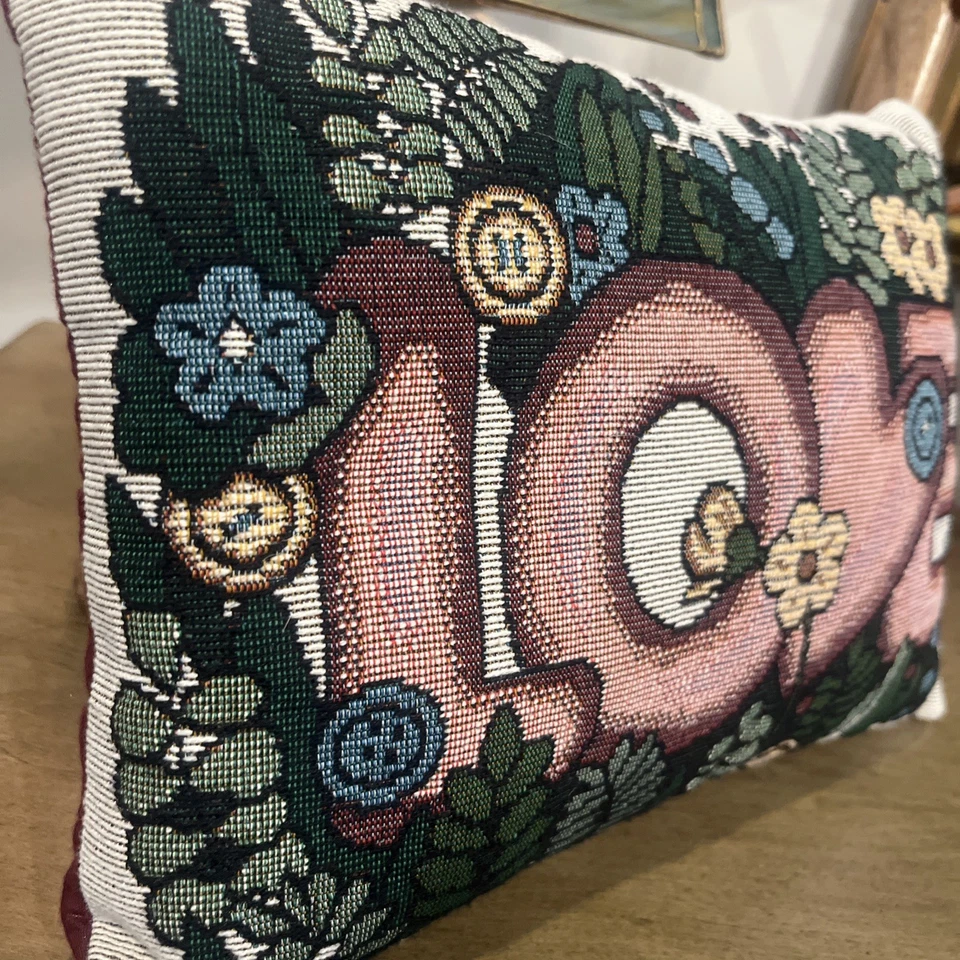 "Tapiz vintage amor botones florales almohada jardín cabaña núcleo 11""x8""" Foto 4 de 4