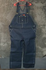 DICKIES DENIM BIB OVERALLS MENS 48X30 BLUE CARPENTER WORKWEAR BIG AND TALL