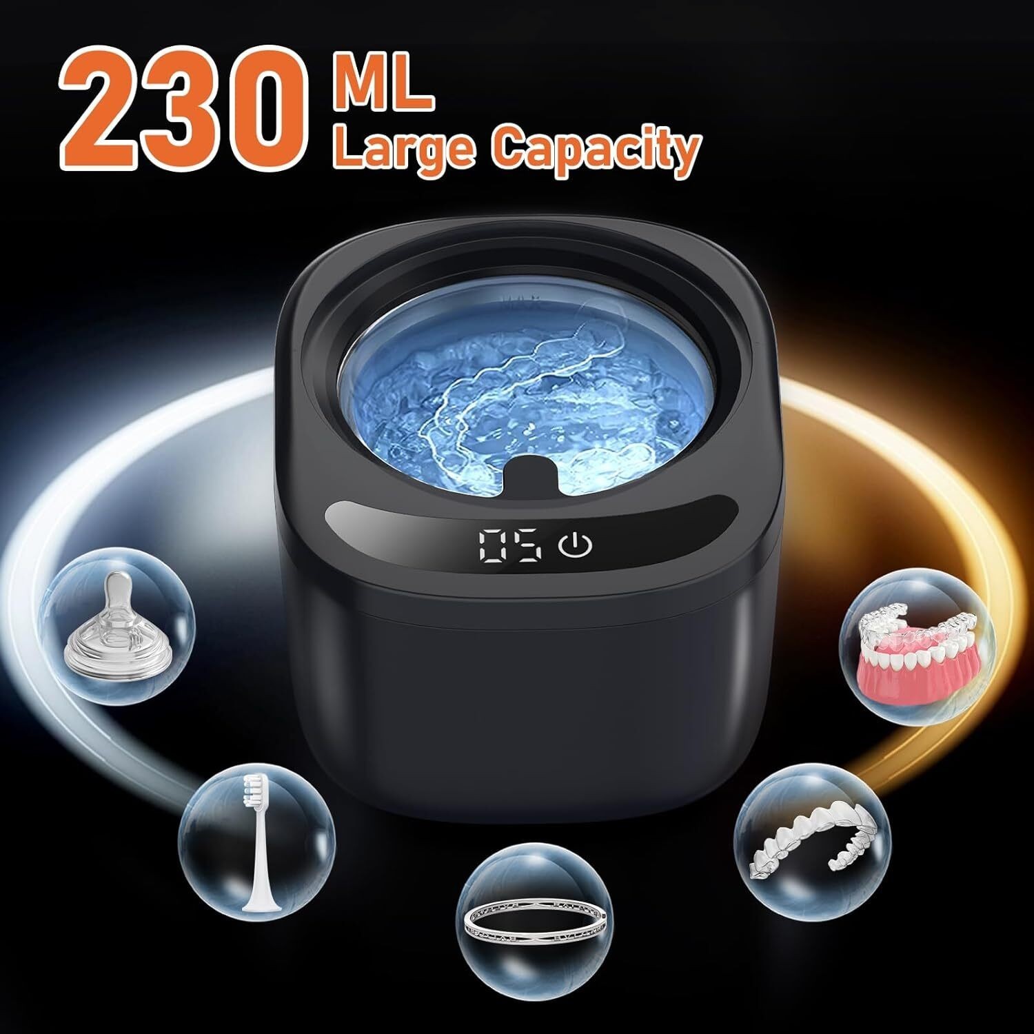 Ultrasonic Retainer Cleaner Machine - 45kHz for Dentures/Aligners/Jewelry Gifts