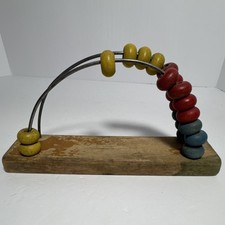 Vintage Wooden Bead Counting Abacus Toy Red Yellow Blue Educational Ages 3-7