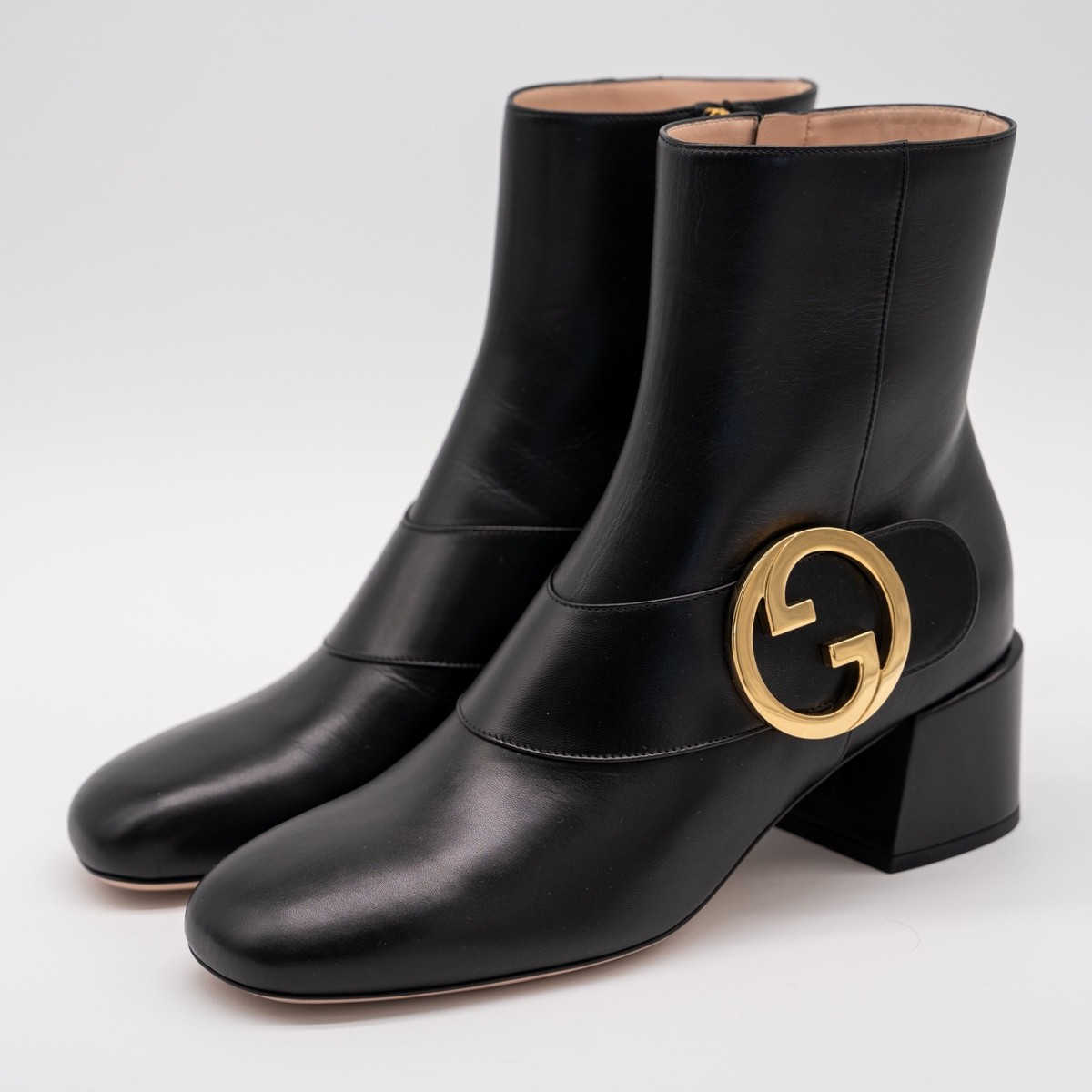 size 41G 11 US Gucci GG Blondie Black Leather Ankle Boots Gold | eBay