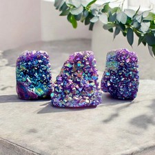 Purple Galaxy Aura Amethyst Cluster: Cosmic Beauty Cut Base