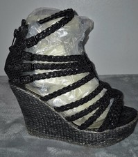 Yellow Box Buttercup Womens Strappy Wedge Dressy Sandal Size 7 Black With Box