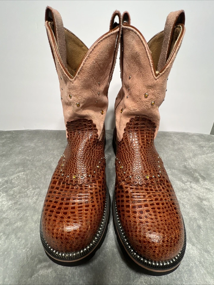 Ariat Fat Baby Alligator Cowgirl Western Boot Pink Gembaby Suede 16427 Sz 10B - Image 4 of 4