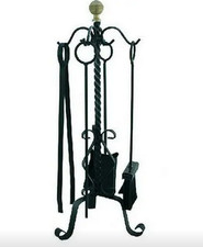 ATTREZZI PER CAMINI SET COMPLETO CAMINO 4 PEZZI RITORTO CM. 70 IN FERRO BATTUTO