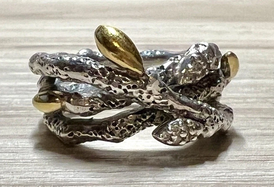 Anillo Stephen Dweck Diamantes Plata Esterlina y Oro Triple Rama Fortuna, Talla 5 Foto 2 de 4