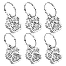 Animal Dog Cat Paw Print Pendants, 6 Pcs Footprint Beads, Silver Tone