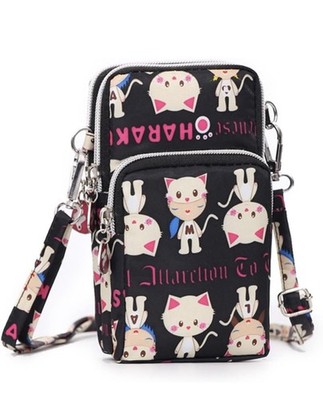 HARAJUKA LOVERS Mini Crossbody Purse w/ Cell Phone Pocket 3-zip Pockets & Charms