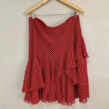Lauren Ralph Lauren NWT Red White Striped Ruffle Tiered Skirt - Large