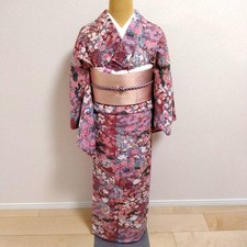 Silk Kimono Set with Obi, Nagoya Belt, Accessories, Multi-Color, Used