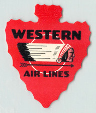 WESTERN AIRLINES - Great Old ARROW HEAD Luggage Label, Red Version