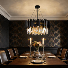 Round Glass Pendant Light Crystal Chandelier Black Flush Mount Ceiling Lighting 