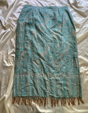 Vintage y2k Blue Paisley Tapestry Fringe Beaded Maxi Skirt Boho Fairy Size 14
