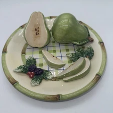 Vintage Gantz Majolica Pear Plate: 3D Relief Wall Art