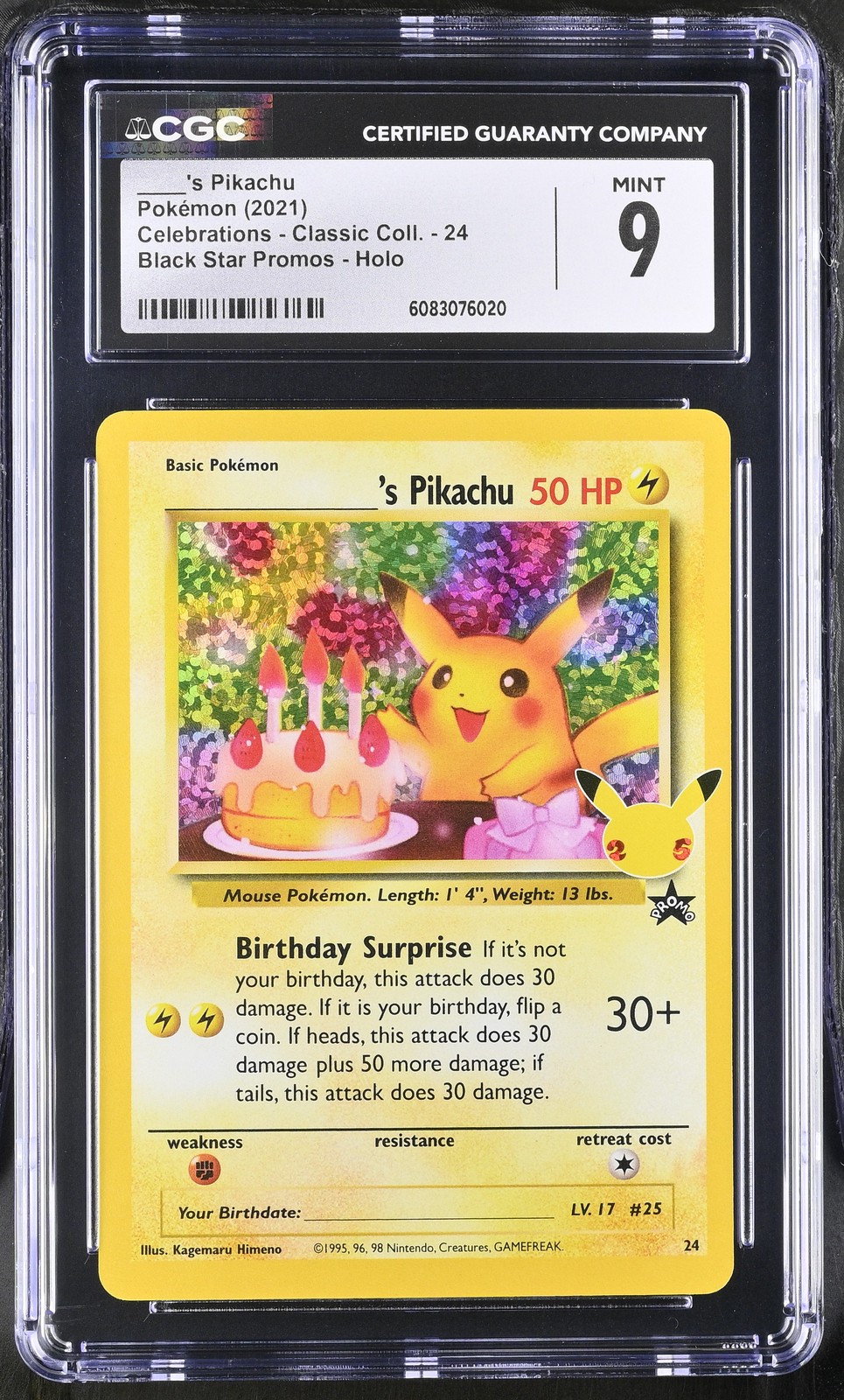 Birthday Pikachu 24 Celebrations Holo Pokemon CGC 9 Mint *020