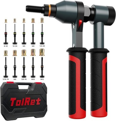 Rivet Nut Tool Kit with 10 Mandrels & 100 Nuts. Ratchet Rivnut Nutsert Set