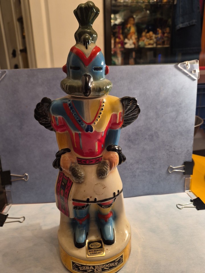 Ezra Brooks ceramic Hummingbird Kachina decanter — a beautifully sculpted piece that straddles folk art and barware collectible.