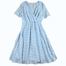 SHEIN Baby Blue Textured Dot Baby Doll Dress Short Sleeve Midi Women's Small