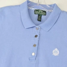 L-RL Lauren Active Ralph Lauren Women's XL Polo Shirt Blue Gingham Trim