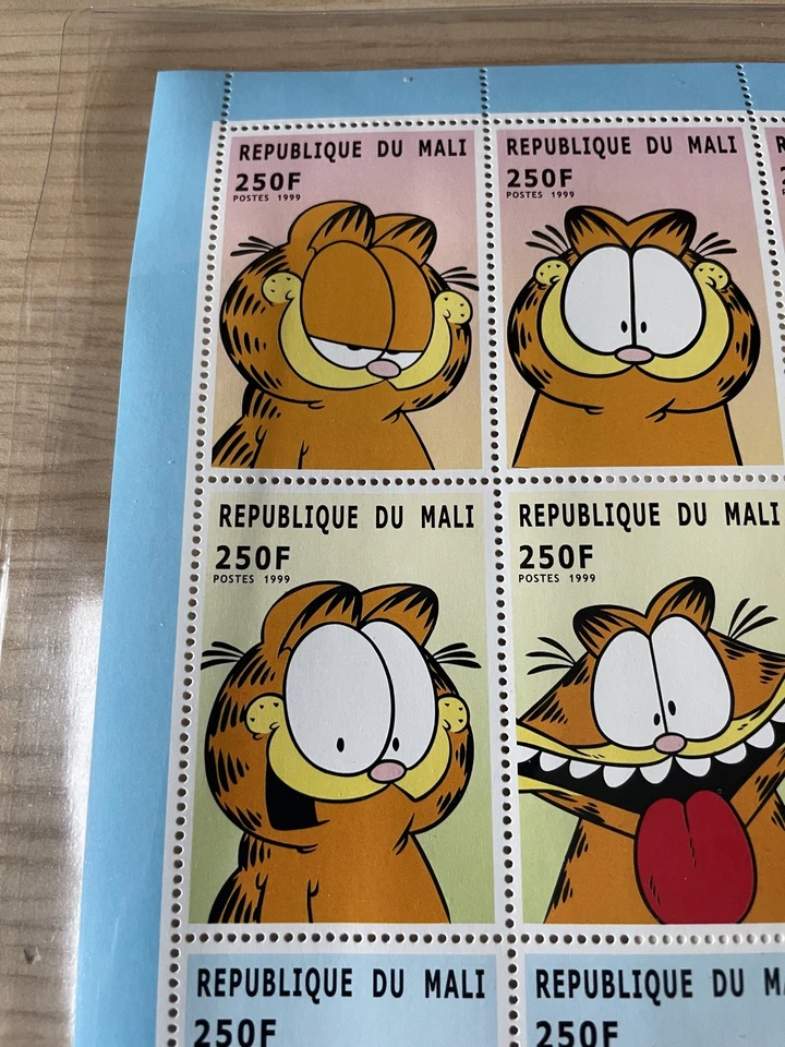 Hoja de estampillas de Malí Garfield 1999 - certificado de autenticidad MNH. Foto 3 de 4