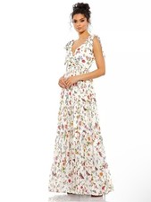Ieena for Mac Duggal Floral Maxi Dress in White with Multicolor Print NWT SIZE 2