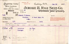 1917 Jerome B Rice Seed Co Commercial Invoice Form 134 Cambridge NY