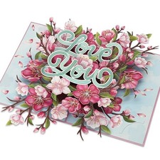 Pop Up Cards, Love You, 3D Greeting Cards, Ideal Gifts for Floral Cherry