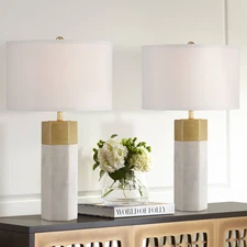 Modern Table Lamps Set of 2 Hexagonal Faux Marble Gold for Living Room Bedroom