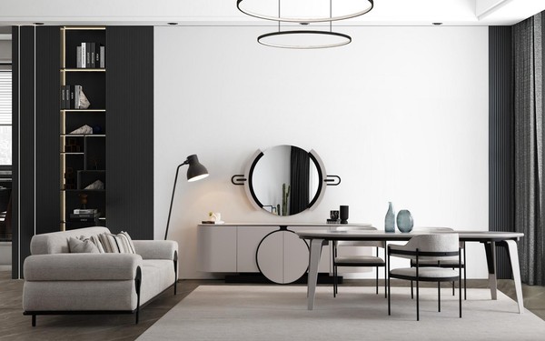 Esszimmer Set Esstisch 4X StüHle Kommode Mit Spiegel Weiß Modern Essgruppe-image