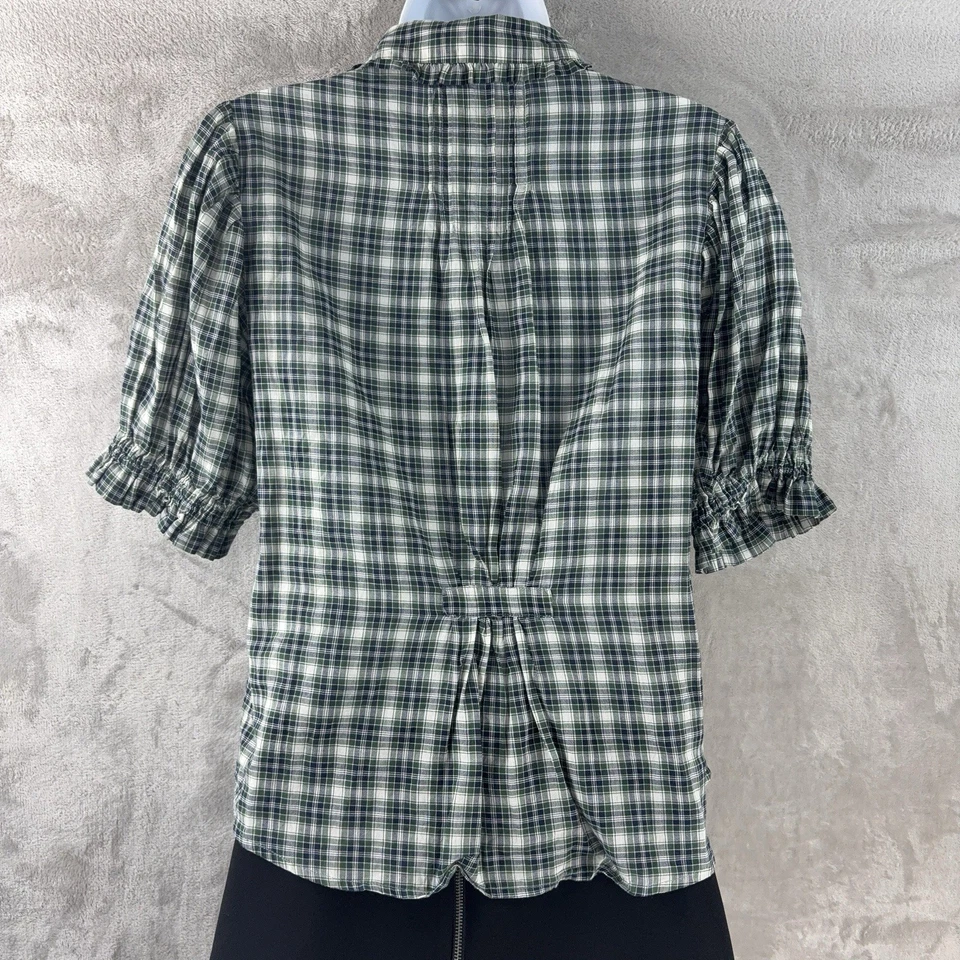 Trovata Birds Of Paradis Gemma Blouse Womens Size Small Green Blue Plaid - Image 2 of 4