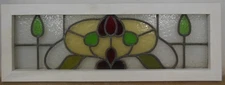OLD ENGLISH LEADED STAINED GLASS WINDOW TRANSOM Pretty Floral 30" x 10.75"
