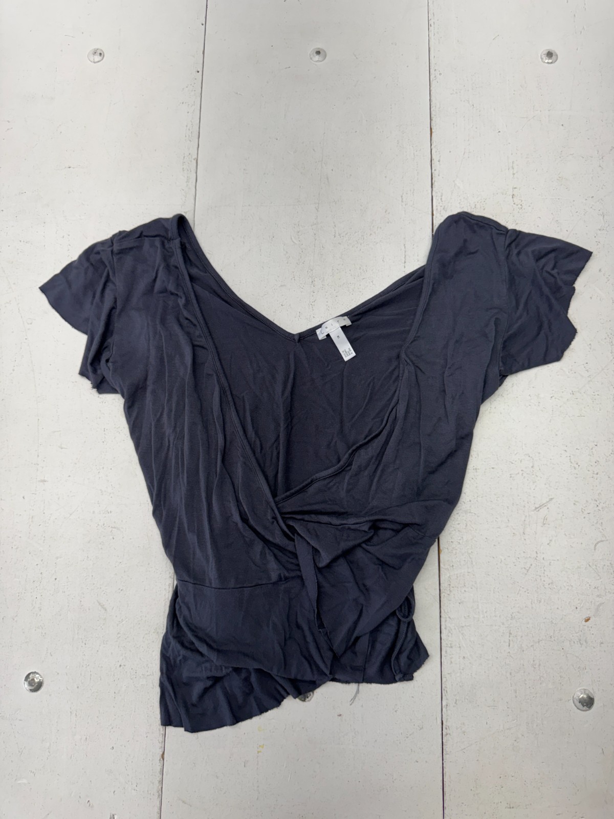 Leith Solid Dark Gray Deep V Neck Short Sleeve Bl… - image 1