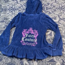 Vtg Y2K Juicy Couture Full Zip Up Hoodie Girls Size 6 Navy Blue Riveted Terry