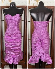 80s Vintage Violet Pink Lame Metallic Foil Prom Party Dress
