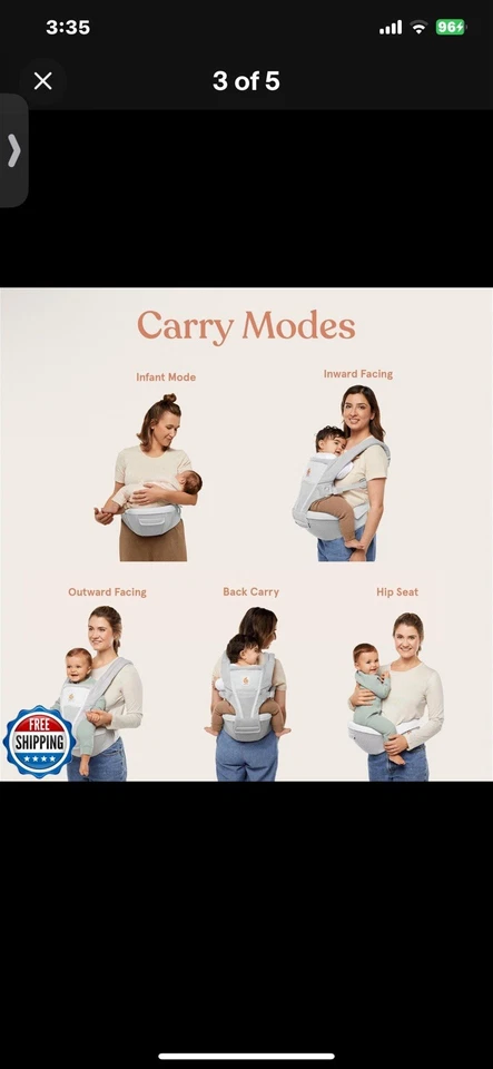 Asiento de cadera Ergobaby Alta en todas las posiciones transpirable malla asiento de cadera y portador, gris Foto 2 de 2