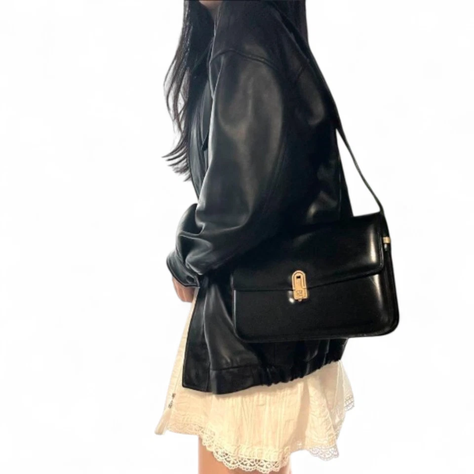 80s Vintage Celine Triomphe Formal Shoulder Bag Black USED Authentic Italy - Image 2 of 4