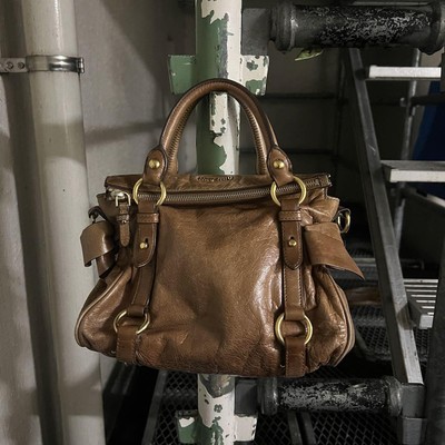 バッグ 00s MIUMIU ARCHIVE HAND BAG BROWN RIBBON miu miu Archive Hand bag mini Boston bag Leather Gold 90s