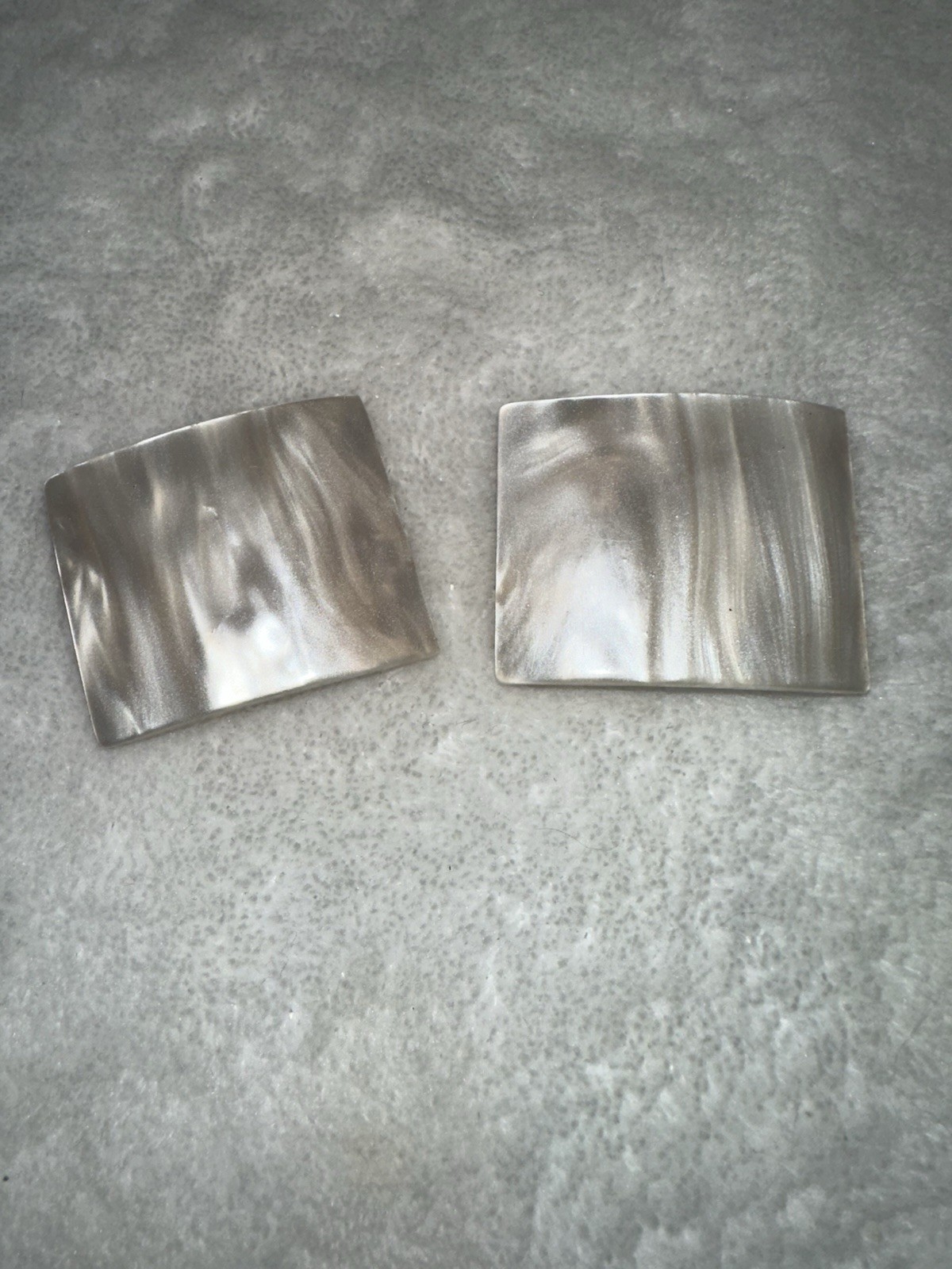 White Marbled Thermoset Lucite Rectangular Curved… - image 1