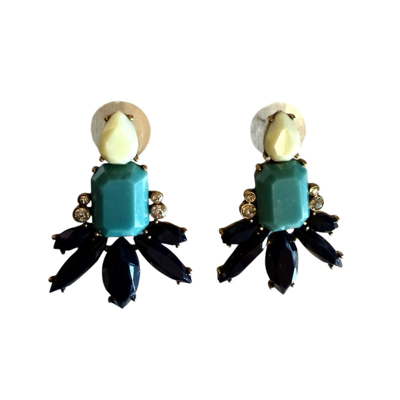 Signed J. Crew Cluster Statement Earrings Blue Te… - image 1