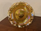 Beautiful Indiana Glass Marigold Carnival Diamond Point & Flower 10" Bowl